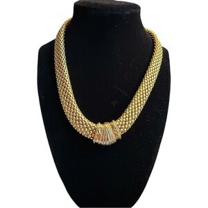 Luxed Gold Tone Woven Collar Necklace
